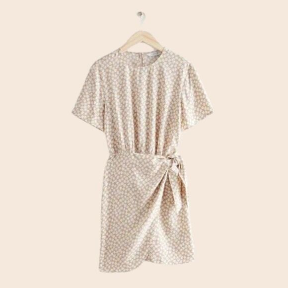 & Other Stories Tan and White Knot Detail Mini Dress Size 0 - Picture 2 of 13